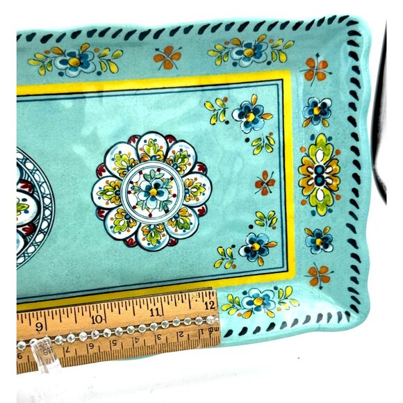 La Cadeaux Madrid Turquoise Colorful Melamine Rectangle Serving Tray 14 x 6 - Picture 3 of 5